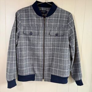 Men’s Pendleton Wool Plaid Bomber Jacket, Grey & Blue, Size Large